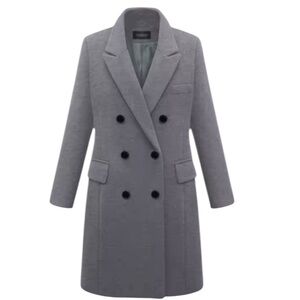 Elegant Gray Double-Breasted Coat - Size 3XL (Equivalent to Size 14 USA)